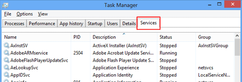 Windows 8 Task Manager, Details, Services